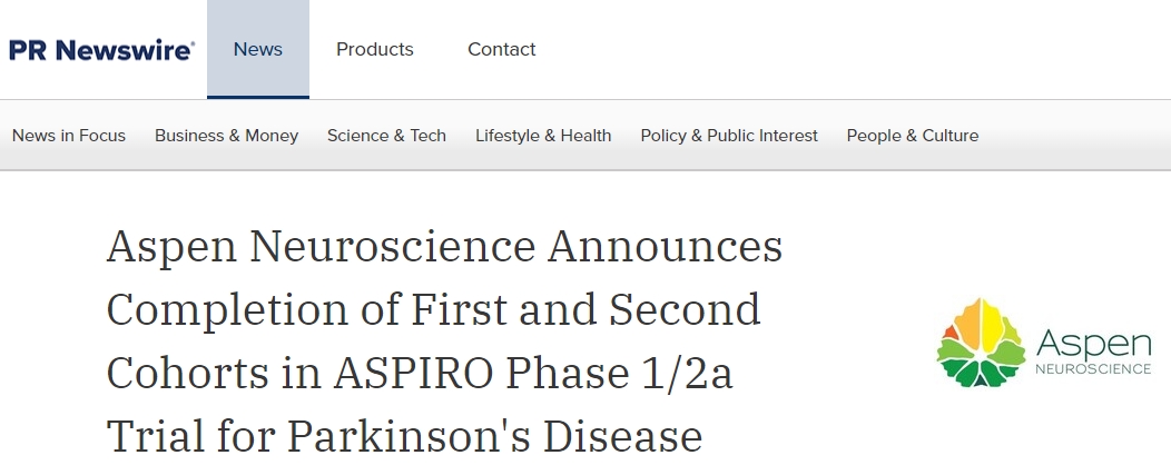 Aspen Neuroscience 宣布 ASPIRO 帕金森病 1/2a 期臨床試驗首批患者完成給藥