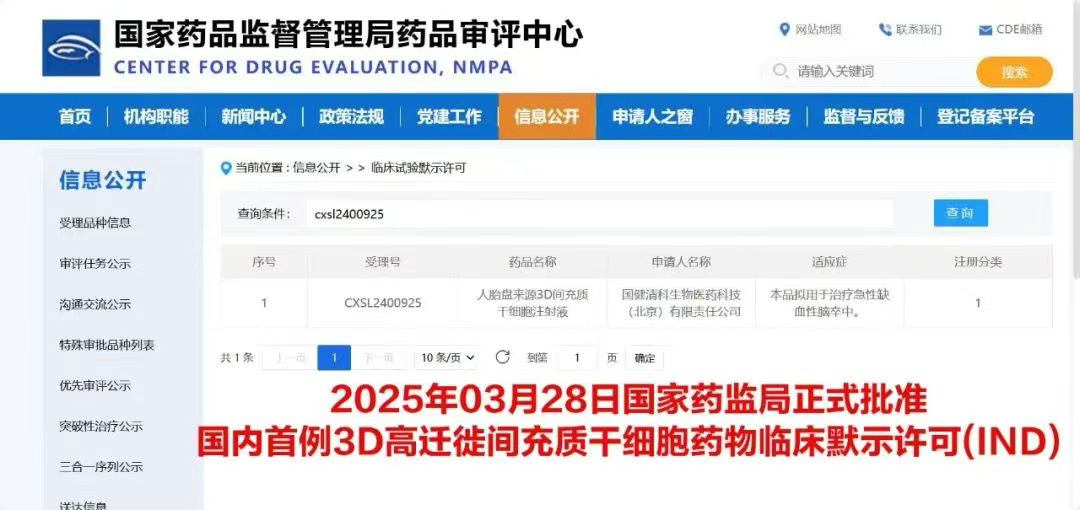 人胎盤(pán)來(lái)源3D間充質(zhì)干細胞(MSC)注射液"正式獲得國家藥品監督管理局(NMPA)臨床試驗默示許可(IND) 人胎盤(pán)來(lái)源3D間充質(zhì)干細胞(MSC)注射液"正式獲得國家藥品監督管理局(NMPA)臨床試驗默示許可(IND)