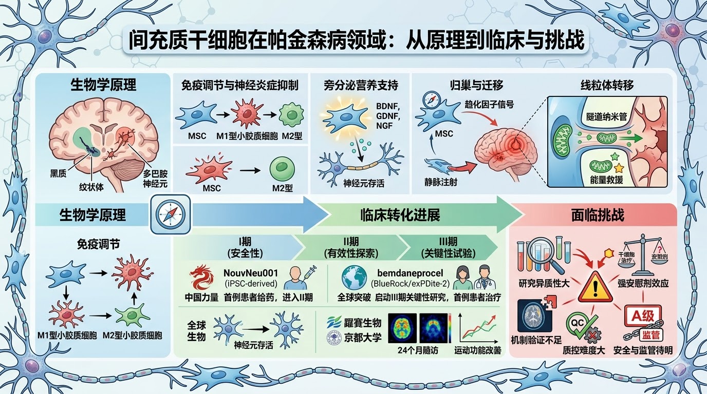 從生物學(xué)原理到關(guān)鍵臨床試驗：間充質(zhì)干細胞治療帕金森病的應用現狀與挑戰